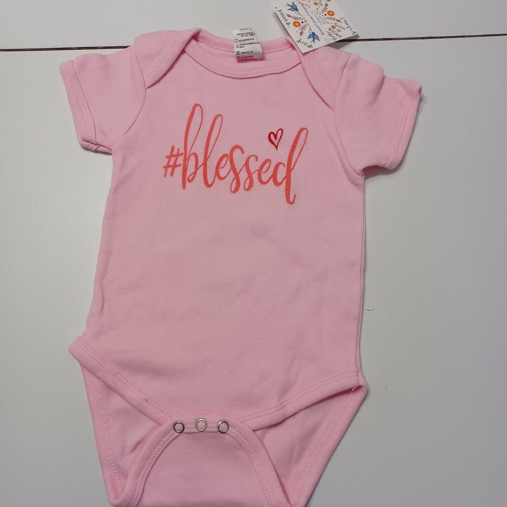 Creations Of Grace Baby 6-12 Months Girl Bodysuit Pink #Blessed 100% Cotton VDAY